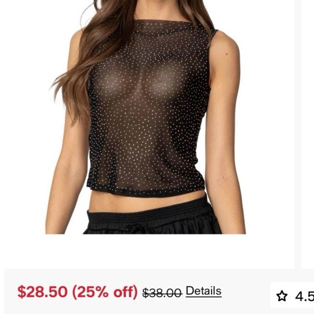 Edikted Black Sheer Polka Dot Crop Top